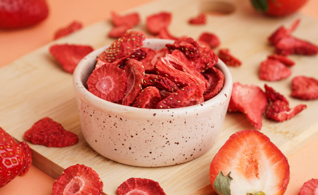 Morangos liofilizados Grizzly Foods crocantes e sem açúcar adicionado