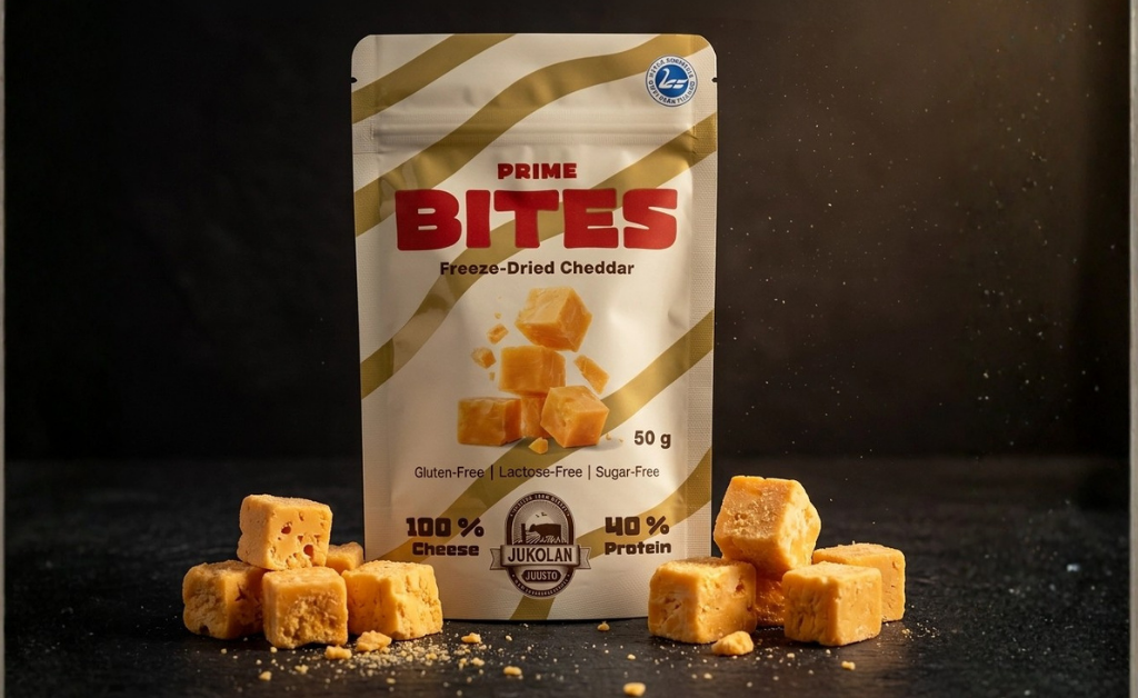 Prime Bites cheddar liofilizado com textura crocante